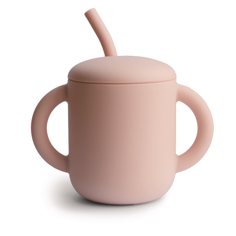 Silicone Training Cup + Straw|Dinosaurs|Lilac Flowers|Retro Cars|Whales|Pink Flowers|Ivory|Shifting Sand|Blush|Natural|Dried Thyme|Cambridge Blue|Powder Blue|Tradewinds|Soft Lilac