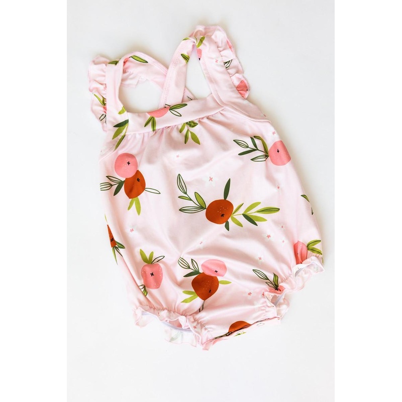 Tangerine Ruffle Cross Back Romper