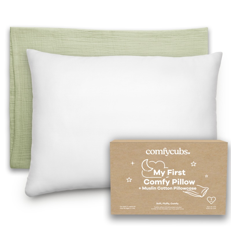 Toddler Pillows with Soft Muslin Pillow Case by Comfy Cubs – Sage