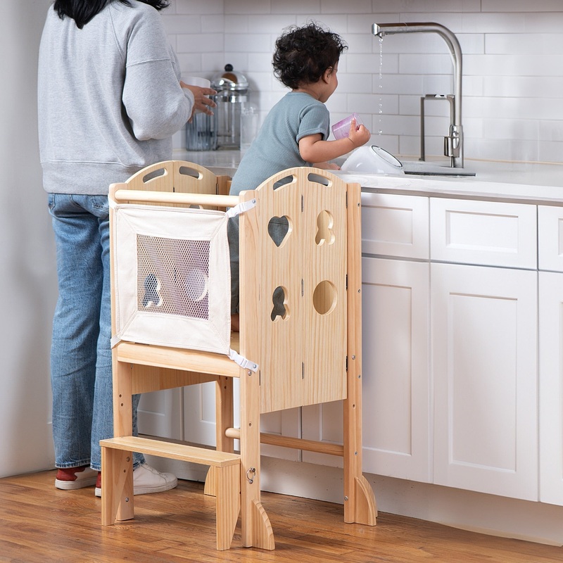 Laurel – 4 in 1 Foldable Kitchen Tower, Step Stool, Chalkboard and Slide