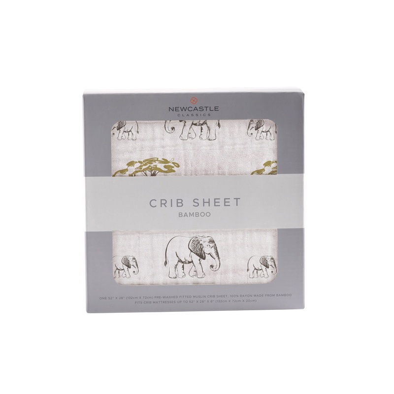 Rhinos and Elephants Bamboo Muslin Crib Sheet