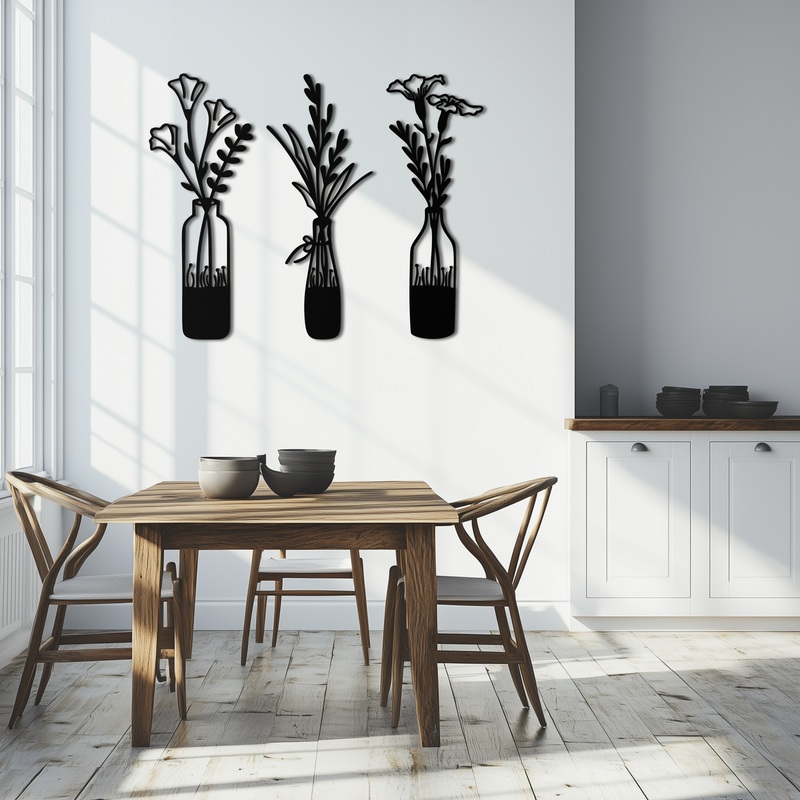 Rustic Floral Bottle Metal Wall Art – Elegant Vase & Flower Steel Decor – KAF142