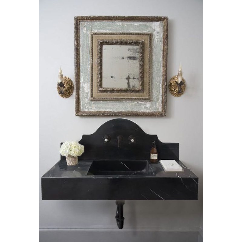 Toros Black Marble Wall-mount Bathroom Sink with Backsplash Polished (W)15 (W)33 (H)6