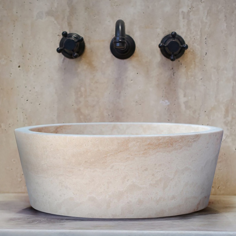 Troia Light Travertine Natural Stone Above Vanity Tapered Bathroom Sink (D)16 (H)6