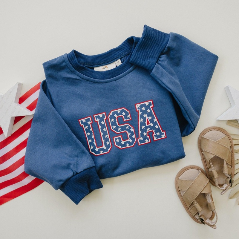 USA Stars Crewneck Sweatshirt|0-3 months|3-6 months|6-12 months|12-18 months|18-24 months|2T|3T|4T|5|6|Medium Blue|Navy