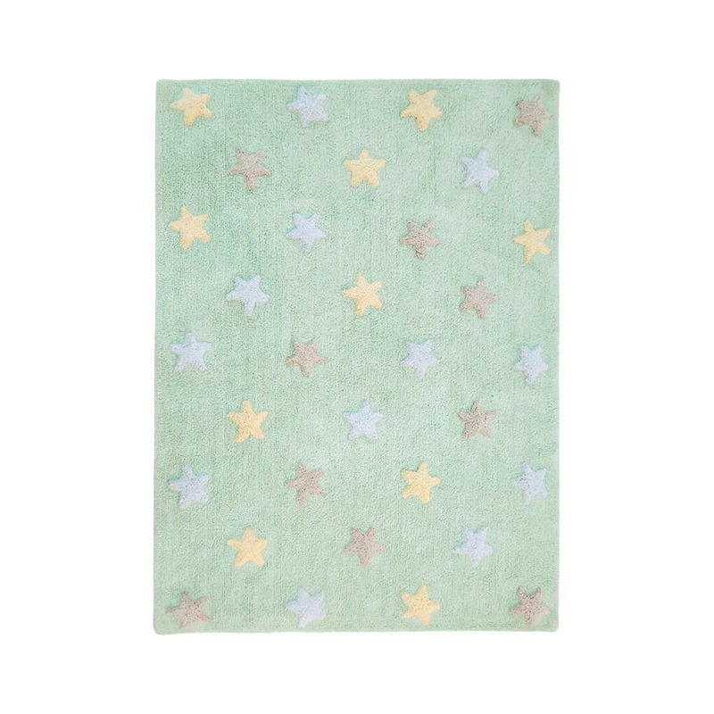 WASHABLE RUG TRICOLOR STARS SOFT MINT
