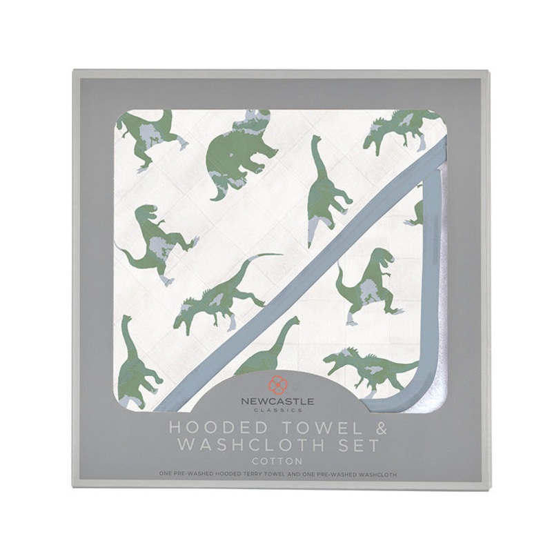 Granite Green Dinosaurs Cotton Hooded Towel and Washcloth Set