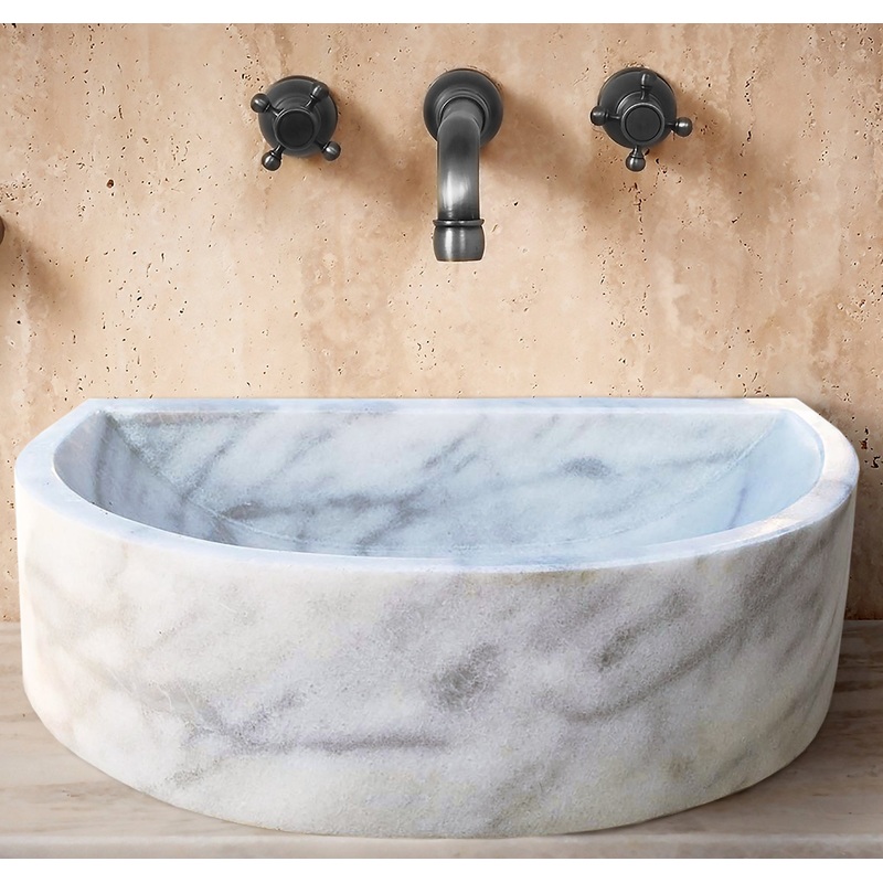 Natural Stone Carrara White Marble Wall-Mount Bathroom Marble Sink (W)24 (L)20 (H)6