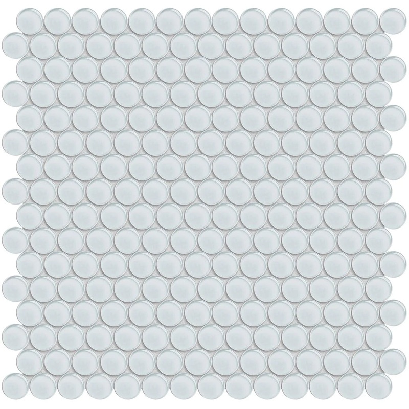 Penny Round Ice on 11.5×11.75 Mesh Glass Mosaic Tile Element Series – Aquatica Collection