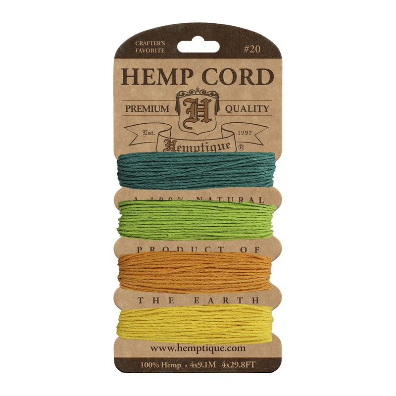#20 (1mm) Hemp Cord Cards|Shades of Aquamarine|Sizzle|Island|Flirt|Razzle Dazzle|Neon|Shades of Emerald|Chit Chat|Spring Bloom 1|Dream Fields|Bright|Shades of Camouflage|Shades of Topaz|Harvest|Autumn Nights|Candyland|Shades of Bronze|Earthy Pastel|Sadie