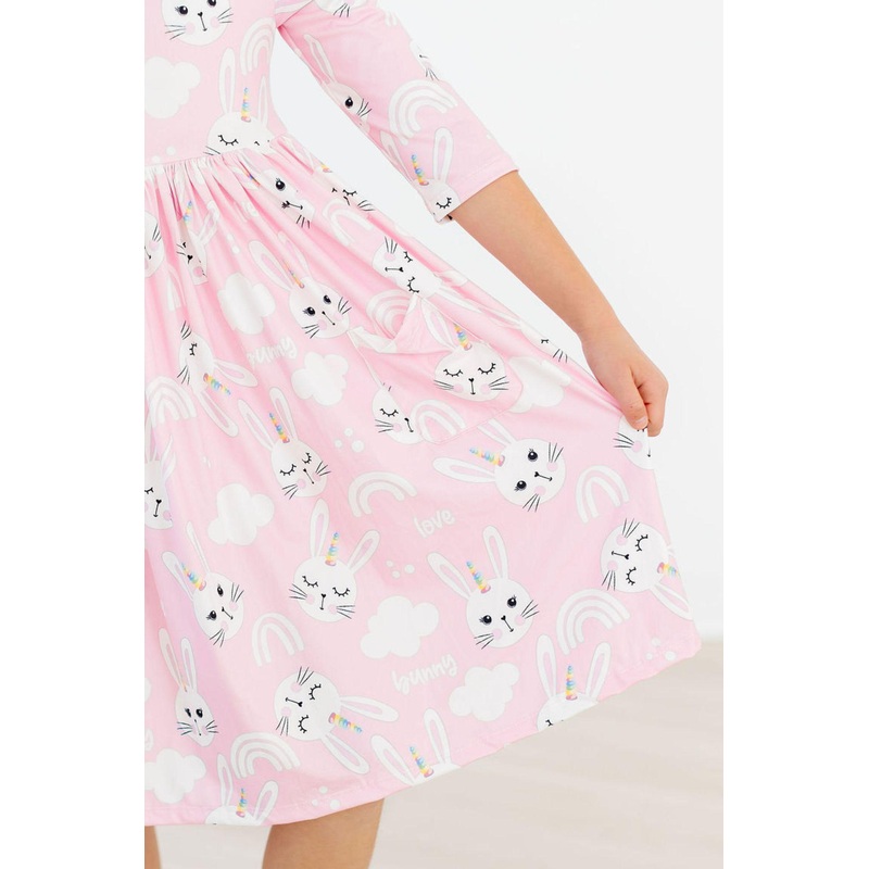 Bunny Love 3/4 Sleeve Pocket Twirl Dress