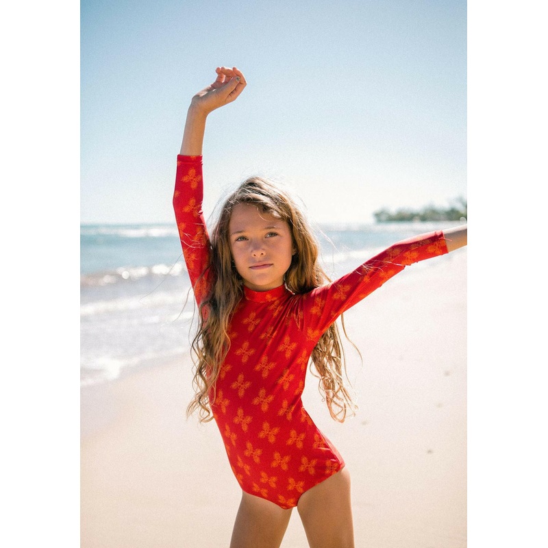 Girl’s Long Sleeve Zip Up in Red Breadfruit Bandana