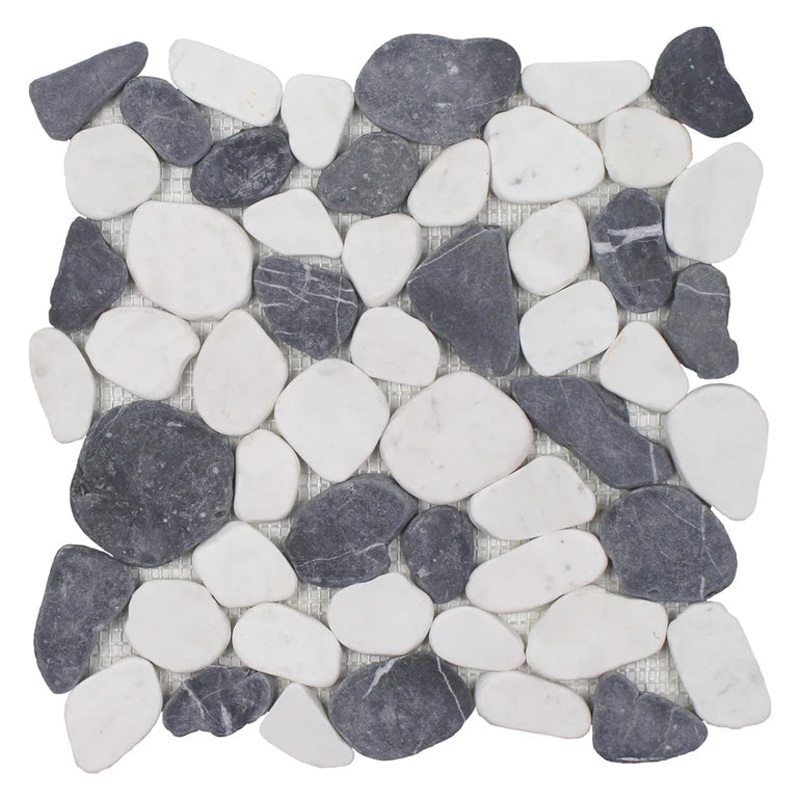 White/Blue Mix Pebble Stone Mosaic Tile on 11.5×11.5 Mesh Beach Stones Series – Aquatica Collection