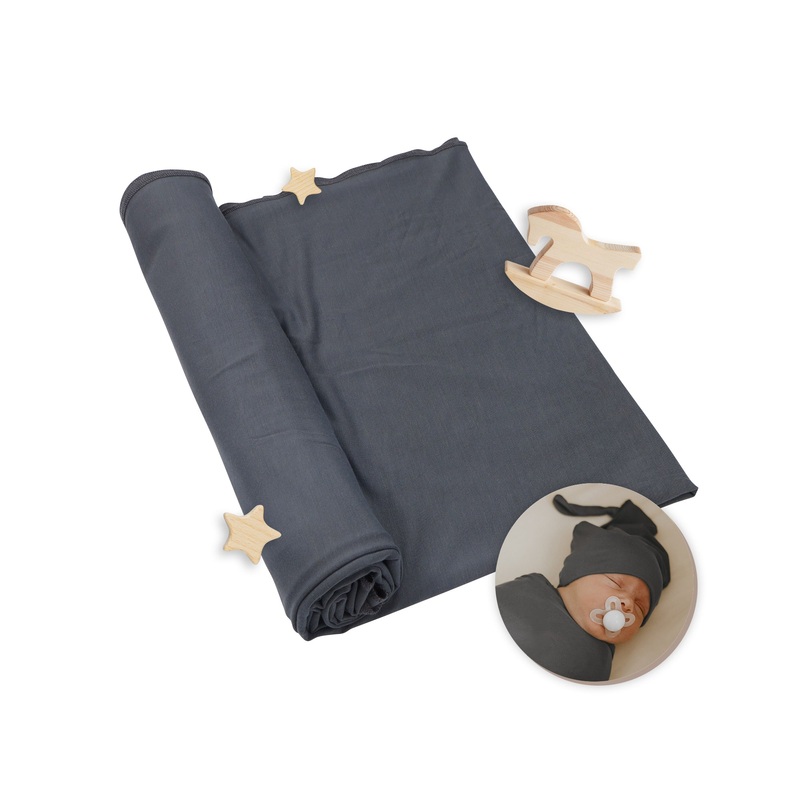 Baby Swaddle Blanket + hat|Gray|bone
