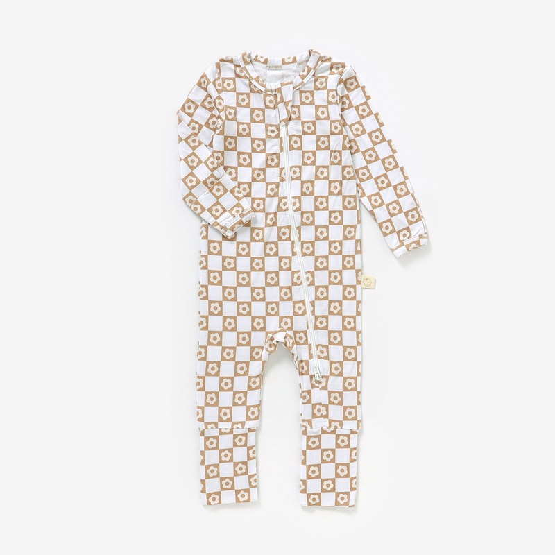 Bamboo Zip Baby Pajamas – Checkered Daisies