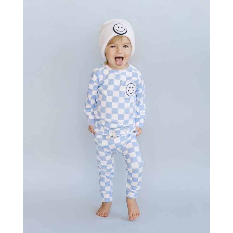 Checkered Smiley Lounge Set | Blue