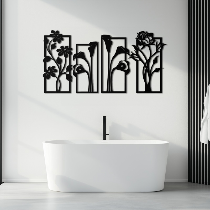 Floral Metal Wall Art – Elegant Botanical Panel Set- KAF167