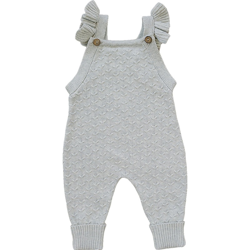 Grey Ruffle Knit Overalls|0-3|3-6|6-12|12-18|18-24|2T