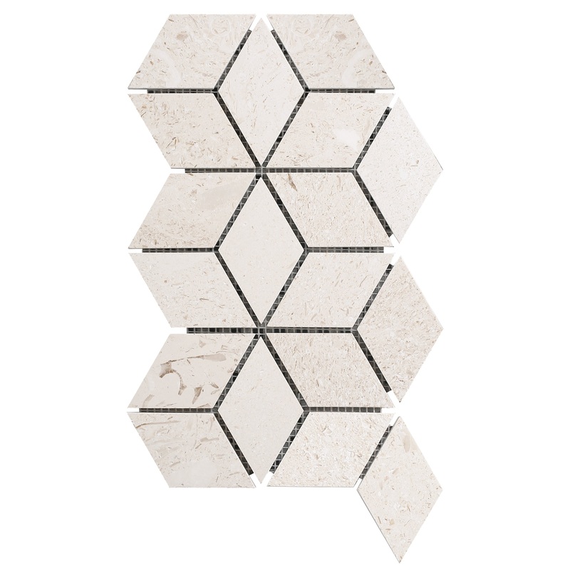Shell Stone Limestone Rhombus Design on 8 x 12 Mesh Mosaic Tile – Belair Collection
