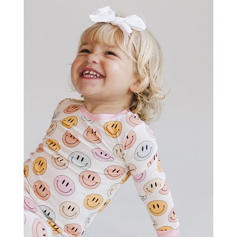 Smiley Bamboo Two Piece Set | Pink