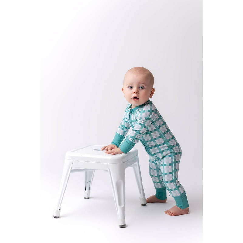 Teal Plaid Zipper Romper|0-3m|3-6m|6-9m|9-12m|12-18m|18-24m|2T