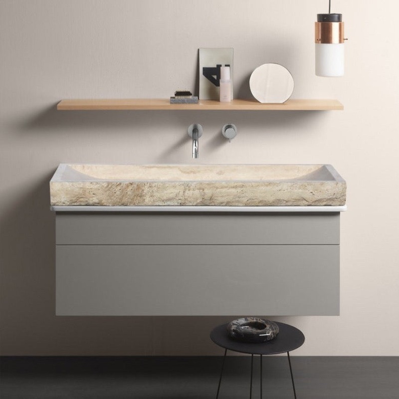 Troia Light Travertine Rectangular Above Vanity Bathroom Split-face Sink (W)16 (L)48 (H)4