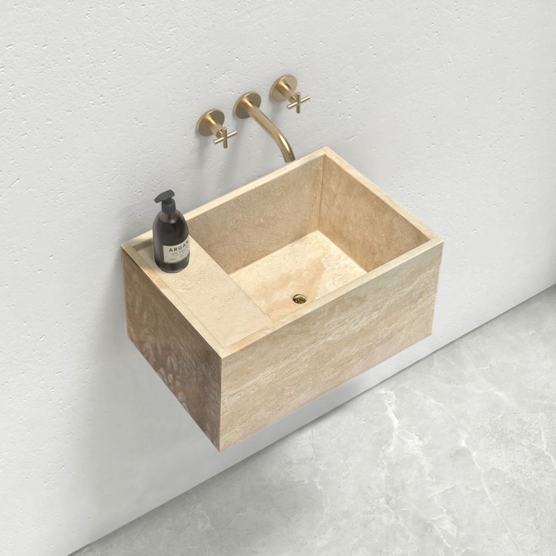 Troia Light Travertine Wall-Mount Bathroom Sink (W)17 (L)24 (H)14