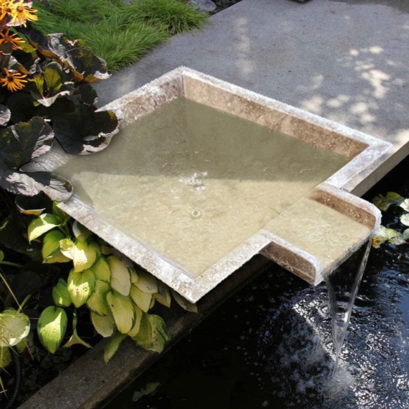 Walnut Travertine Natural Stone Pool Square Cascade Water Bowl – Belair Collection