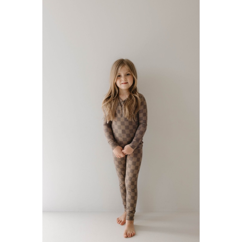 Bamboo Two Piece Pajama | Faded Brown Checkerboard