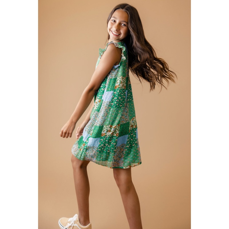 Mini Andarna Patchwork Dress|Green|18-24mo|2T|3-4T|5-6T|7-8|9-10|11-12|13-14