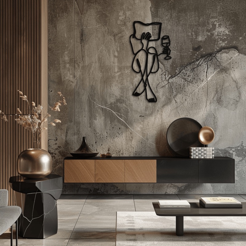 Reading & Wine Line Art Metal Wall Art – Minimalist Steel Wall Decor – KAF030