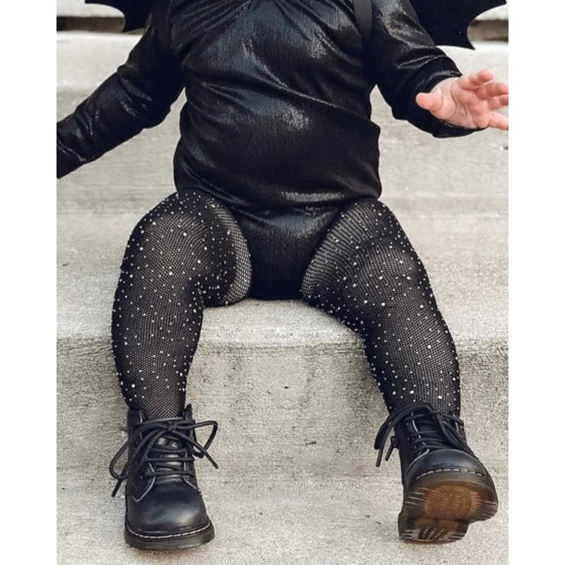 Rhinestone Fishnet Tights – Black