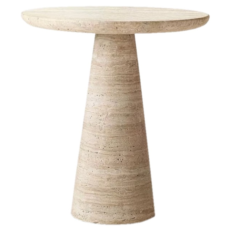 Troia Light Travertine Round End/Side Table Conic Shape Leg Honed (D)18 (H)22