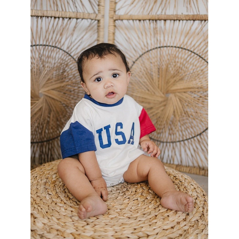 USA Colorblock T-Shirt Romper|Newborn|0-3 Months|3-6 Months|6-12 Months|12-18 Months|18-24 Months|2T