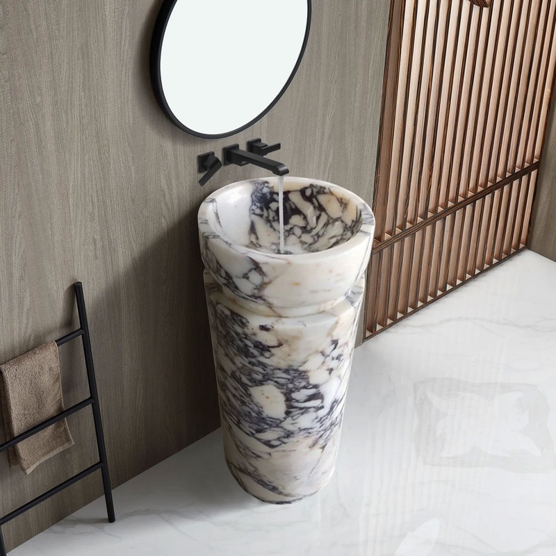 Calacatta Viola Marble Designer Pedestal Stand-Alone Sink (W)18 (L)18 (H)33