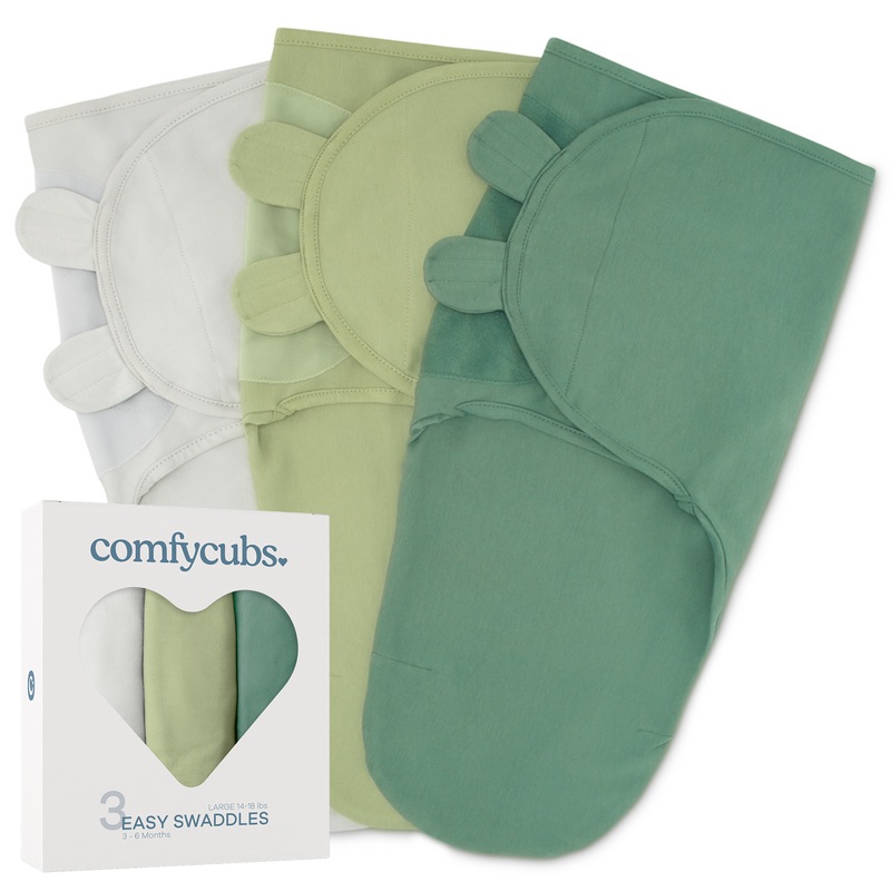 Easy Swaddle Blankets by Comfy Cubs – Stone, Sage, Azul, Pack of 3