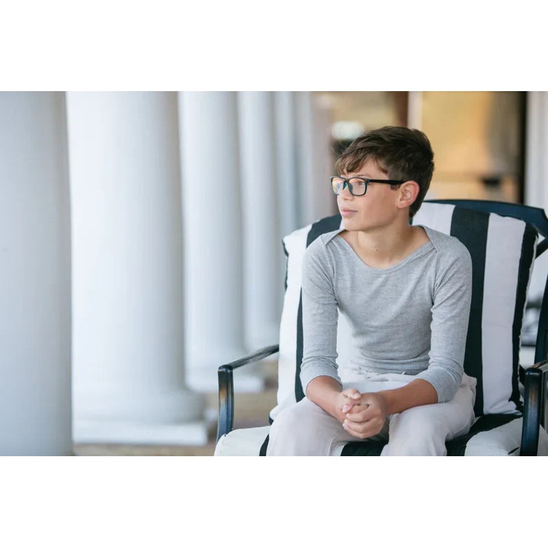 Kids Long Sleeve Cozy Tee – Grey Herringbone