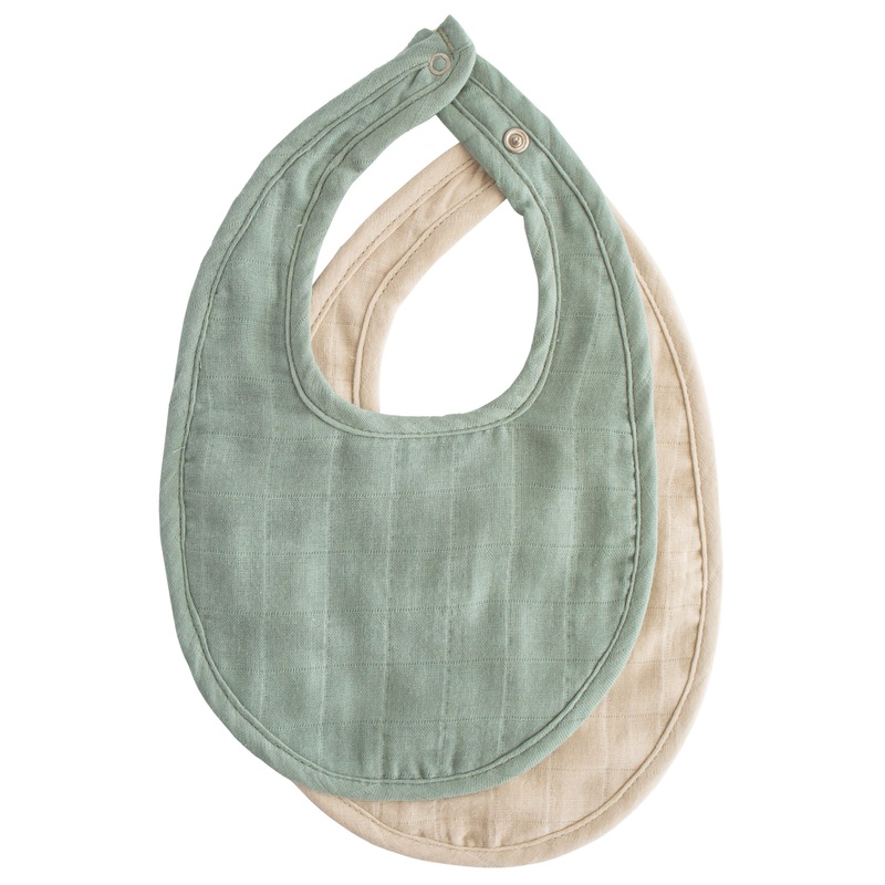 Muslin Bib 2-Pack|Green Paisley/Fog|Blush/Pink Floral|Tradewinds/Baby Blue|Tan/Fog|Olive Check/Natural Check|Roman Green/Fog