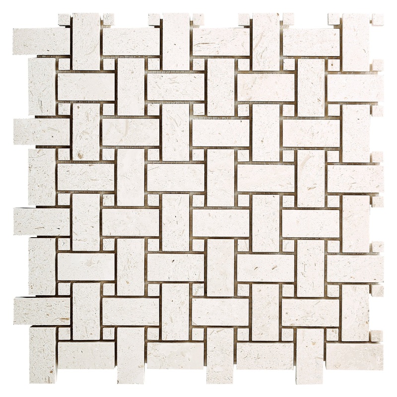 Shell Stone Limestone Basketweave Design on 12 x 12 Mesh Mosaic Tile – Belair Collection