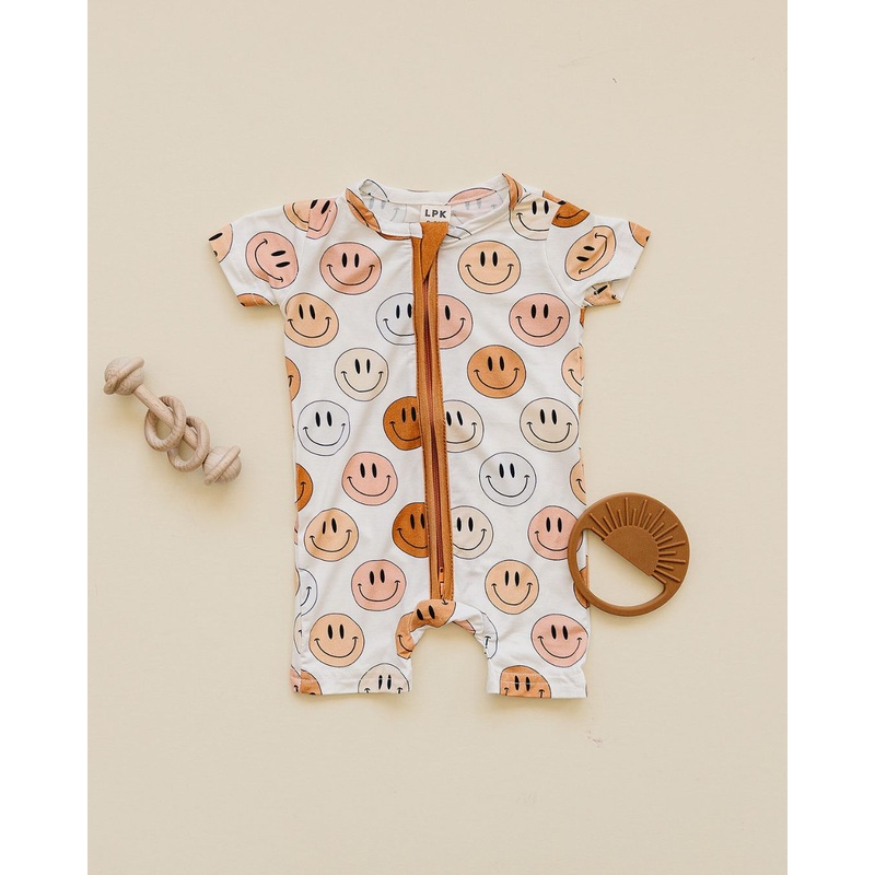 Smiley Bamboo Short Romper | Copper