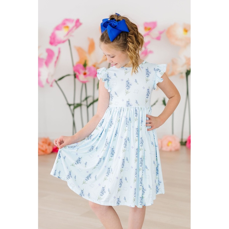 Texas Bluebonnets Flutter Sleeve Twirl Dress