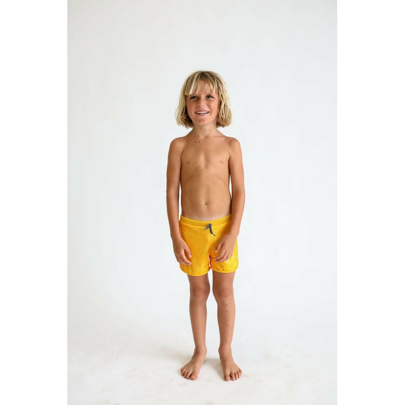 Toddler Soft Shorts for Swim in Yellow Ohia Lehua Print