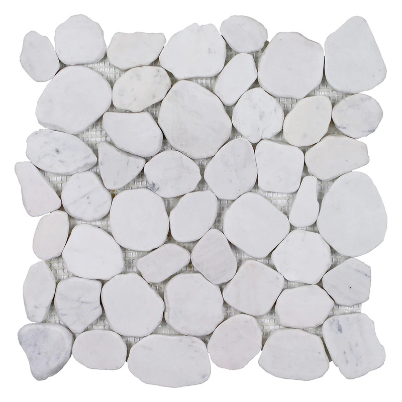 White Pebble Stone Mosaic Tile on 11.5×11.5 Mesh Beach Stones Series – Aquatica Collection