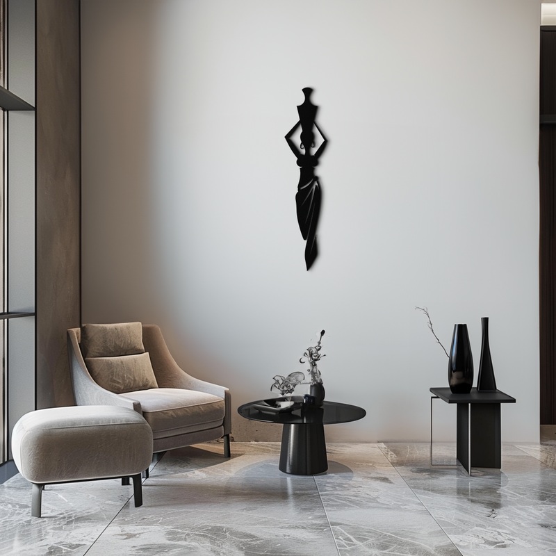 Abstract African Woman Metal Wall Art – Modern Black Steel Wall Decor – KAF125