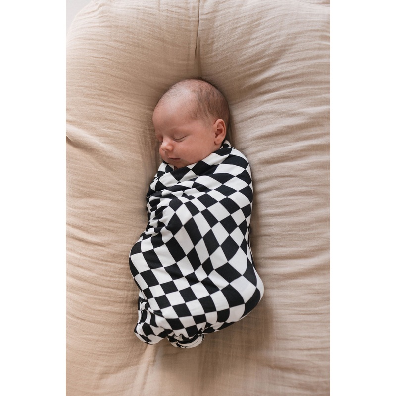 Bamboo Swaddle | Black & White Wavy Checkerboard