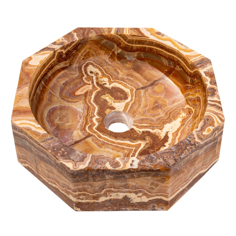 Brown Onyx Translucent Octagon Natural Stone Above Vanity Bathroom Sink Polished (D)16 (H)5