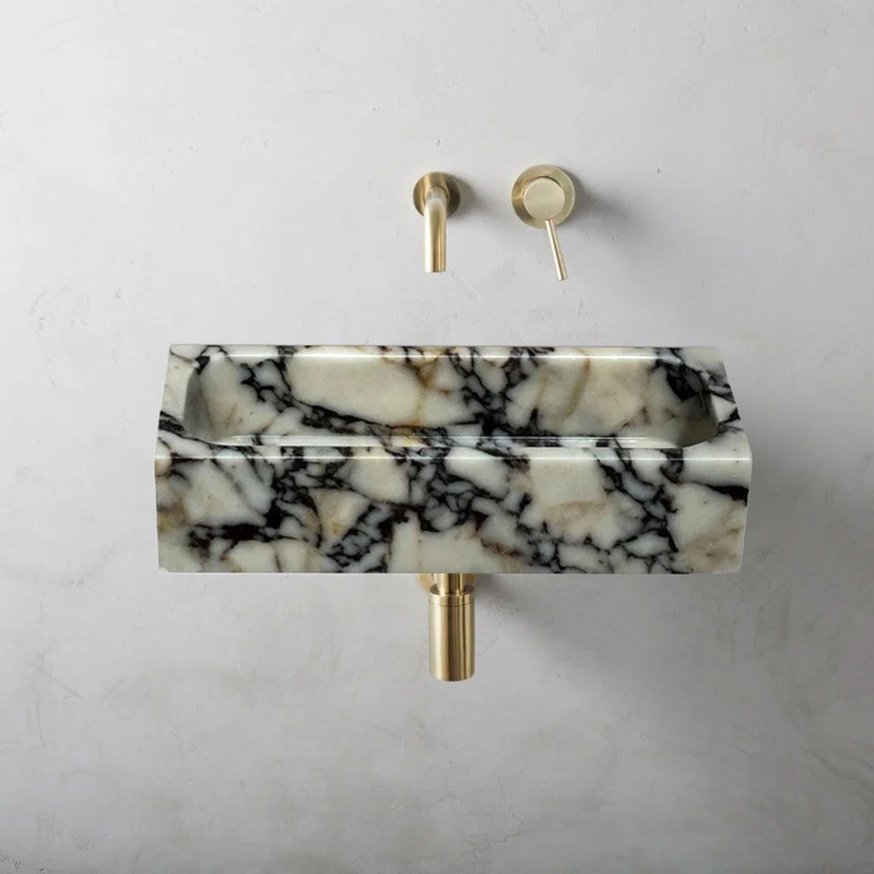 Calacatta Viola Marble Rectangular Wall-mount Bathroom Sink (W)12 (W)20 (H)5