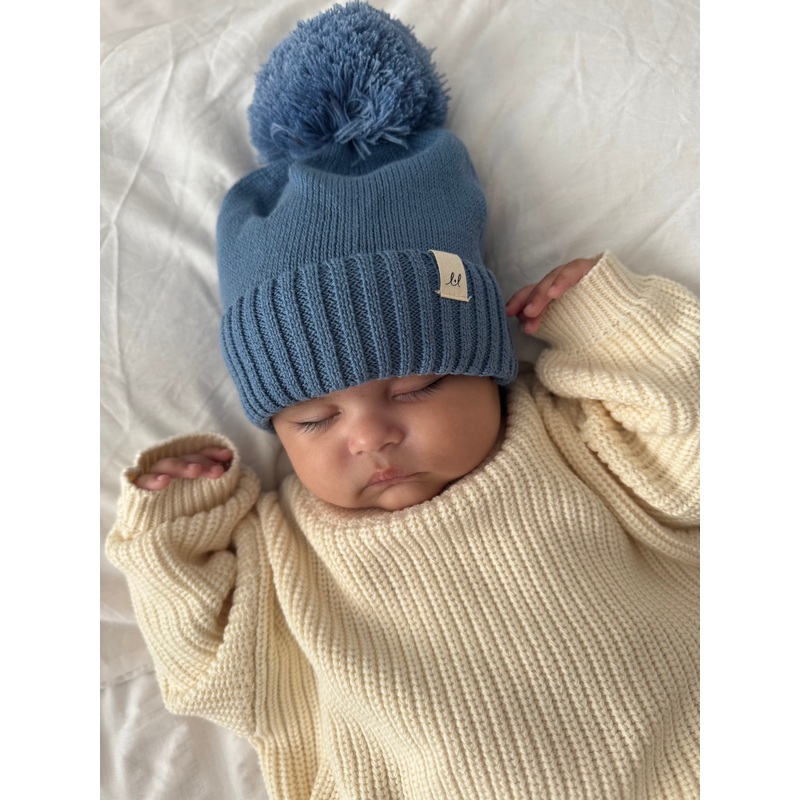 Luna + Luca Pom Beanie – Denim Blue