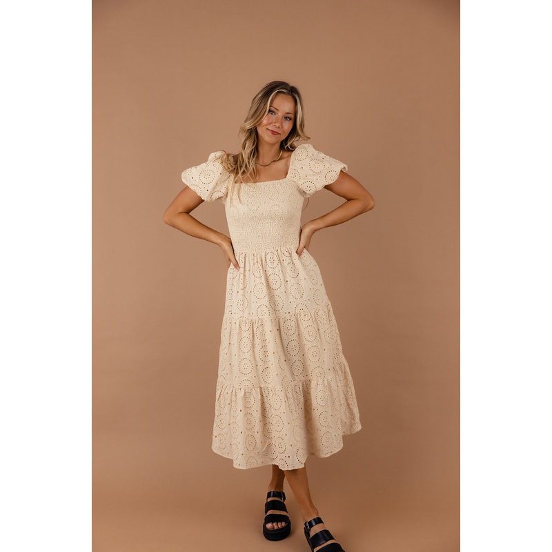 The Cambridge Eyelet Midi|Cornsilk|S|M|L