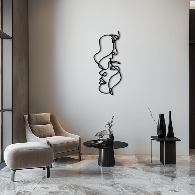 Abstract Lovers Metal Wall Art – Modern Minimalist Line Art – KAF031